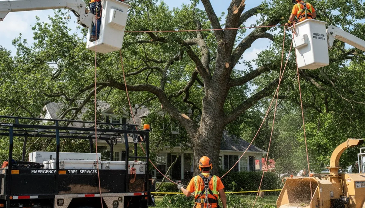 Buffalo, NY tree service crew clearing storm-damaged fallen tree from a property