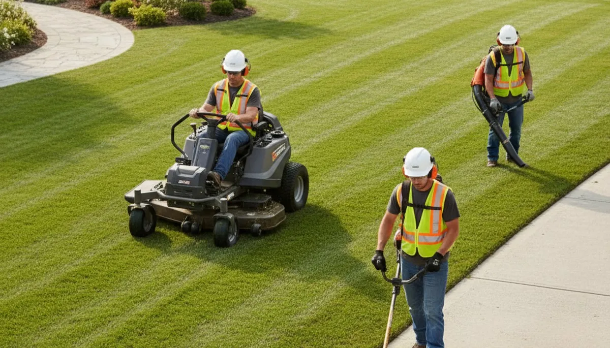 Buffalo, NY tree service crew providing lawn care and yard cleanup for a residential property