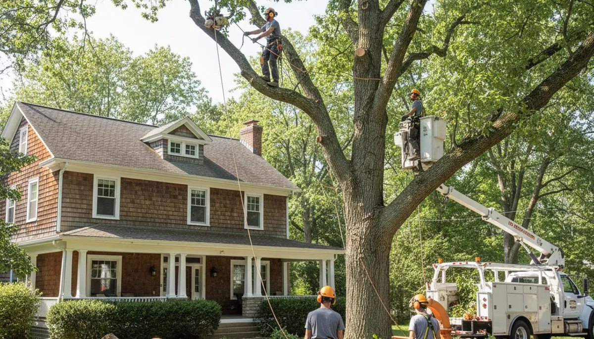Tree service crew in Buffalo, NY providing professional tree care and removal on a residential property