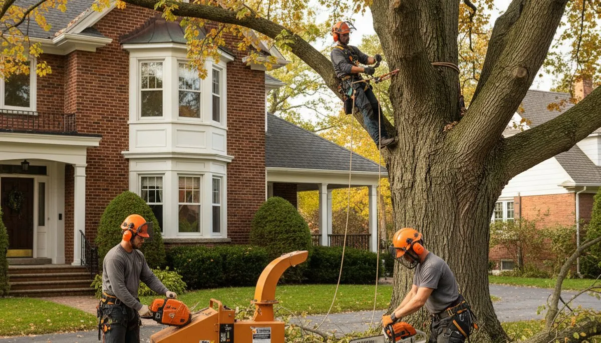 Tree service crew in Buffalo, NY handling tree removal and trimming for a local property
