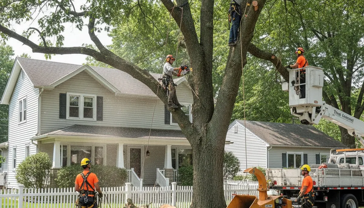 Tree service crew in Buffalo, NY trimming trees for safe, professional property care
